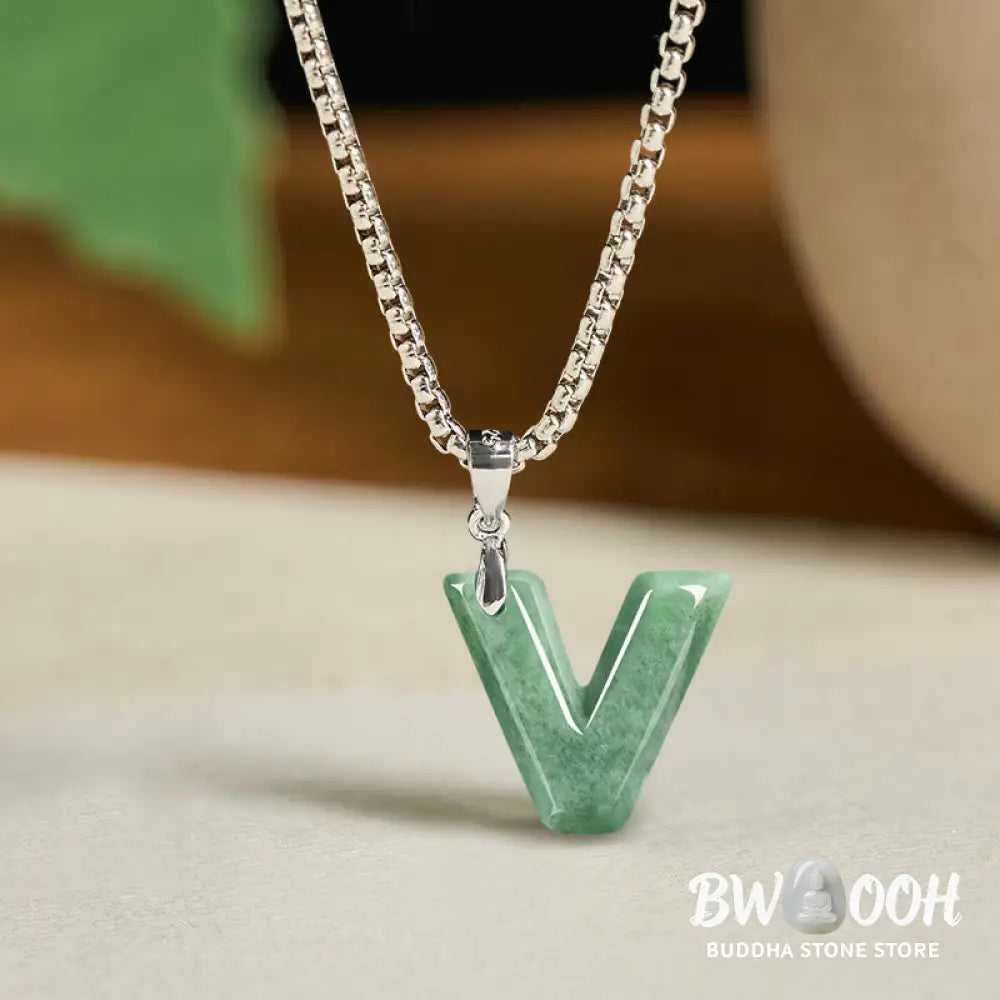 Buddha Stones ’May You Find Your Own Meaning’ Natural A-Z Letter Jade Titanium Steel Chain Necklace Includes Gift
