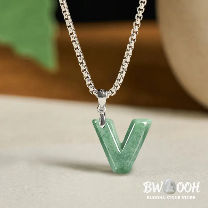 Buddha Stones ’May You Find Your Own Meaning’ Natural A-Z Letter Jade Titanium Steel Chain Necklace Includes Gift