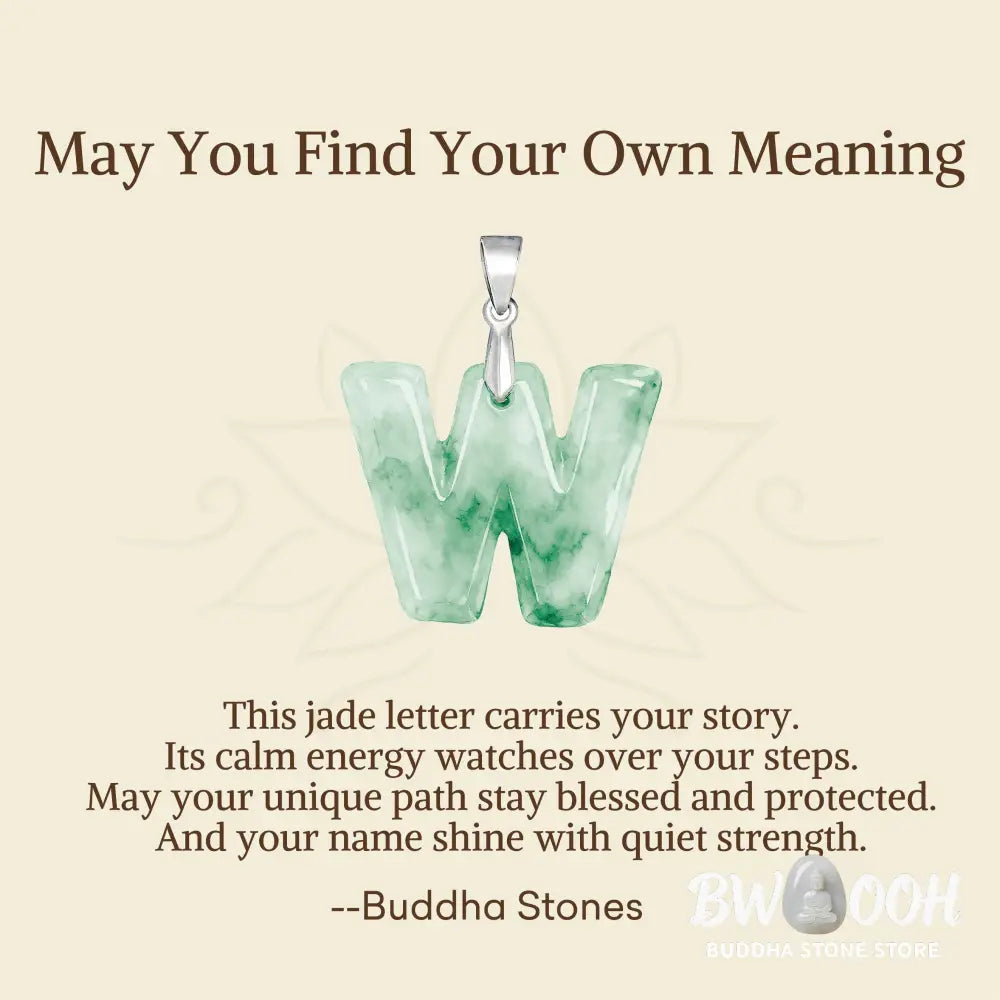 Buddha Stones ’May You Find Your Own Meaning’ Natural A-Z Letter Jade Titanium Steel Chain Necklace Includes Gift