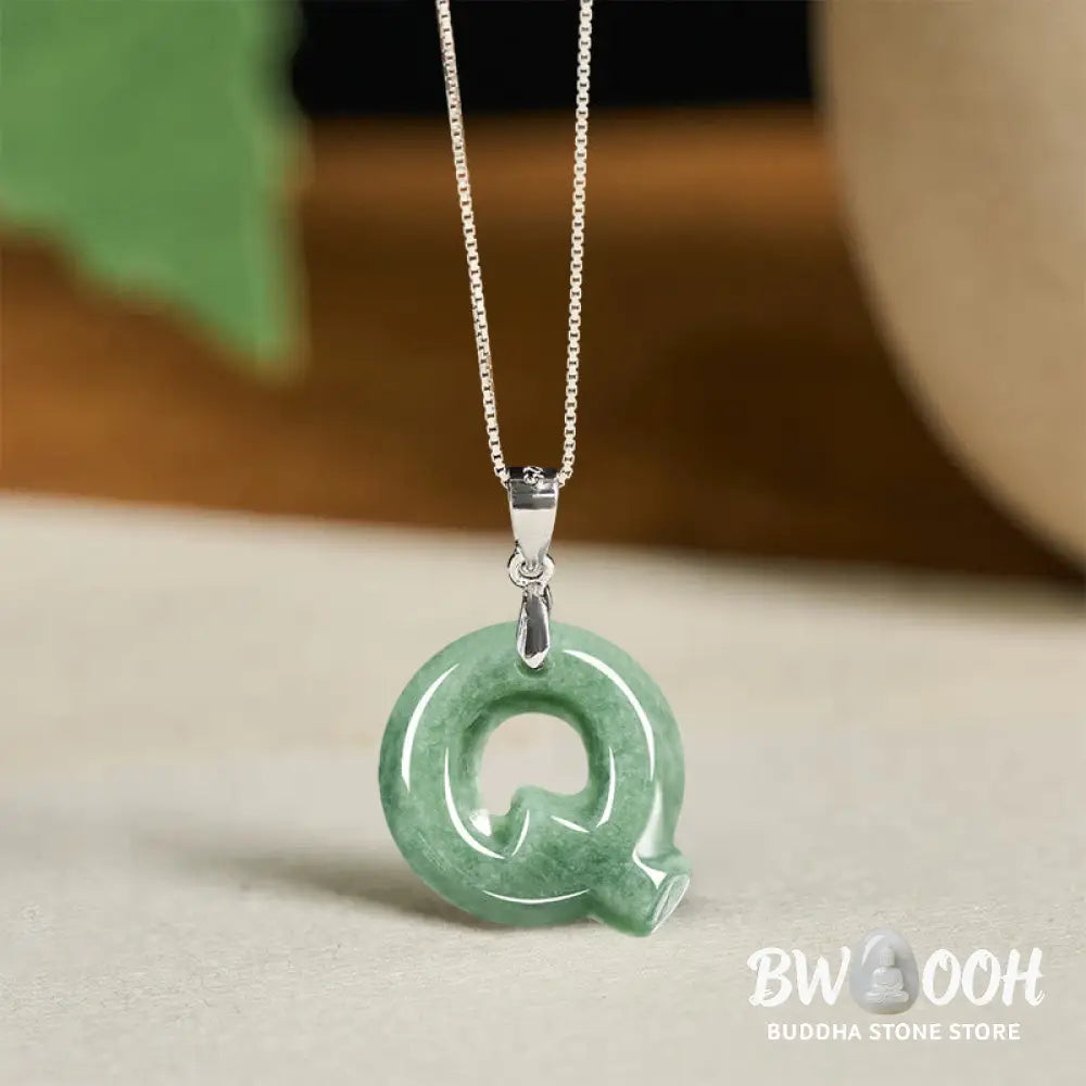 Buddha Stones ’May You Find Your Own Meaning’ Natural A-Z Letter Jade Titanium Steel Chain Necklace Includes Gift
