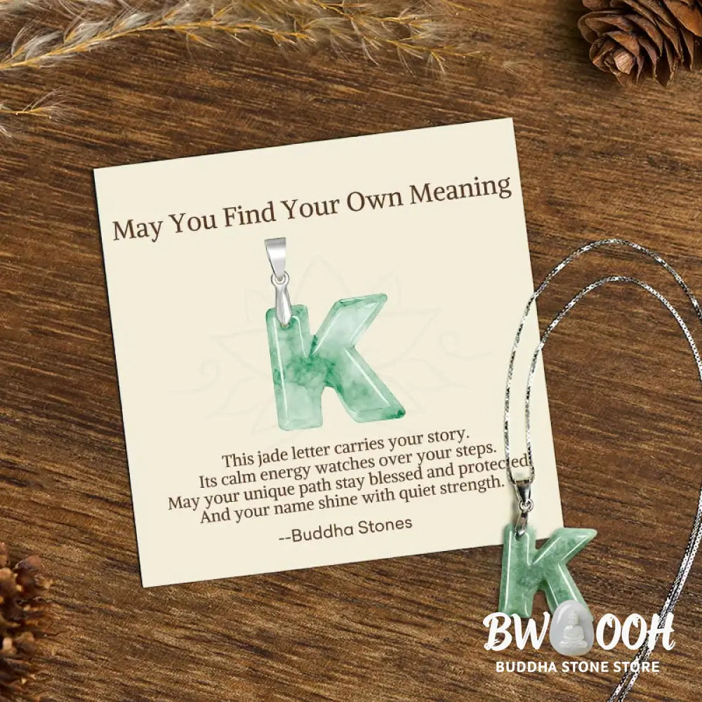 Buddha Stones ’May You Find Your Own Meaning’ Natural A-Z Letter Jade Titanium Steel Chain Necklace Includes Gift