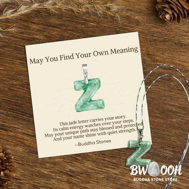 Buddha Stones ’May You Find Your Own Meaning’ Natural A-Z Letter Jade Titanium Steel Chain Necklace Includes Gift