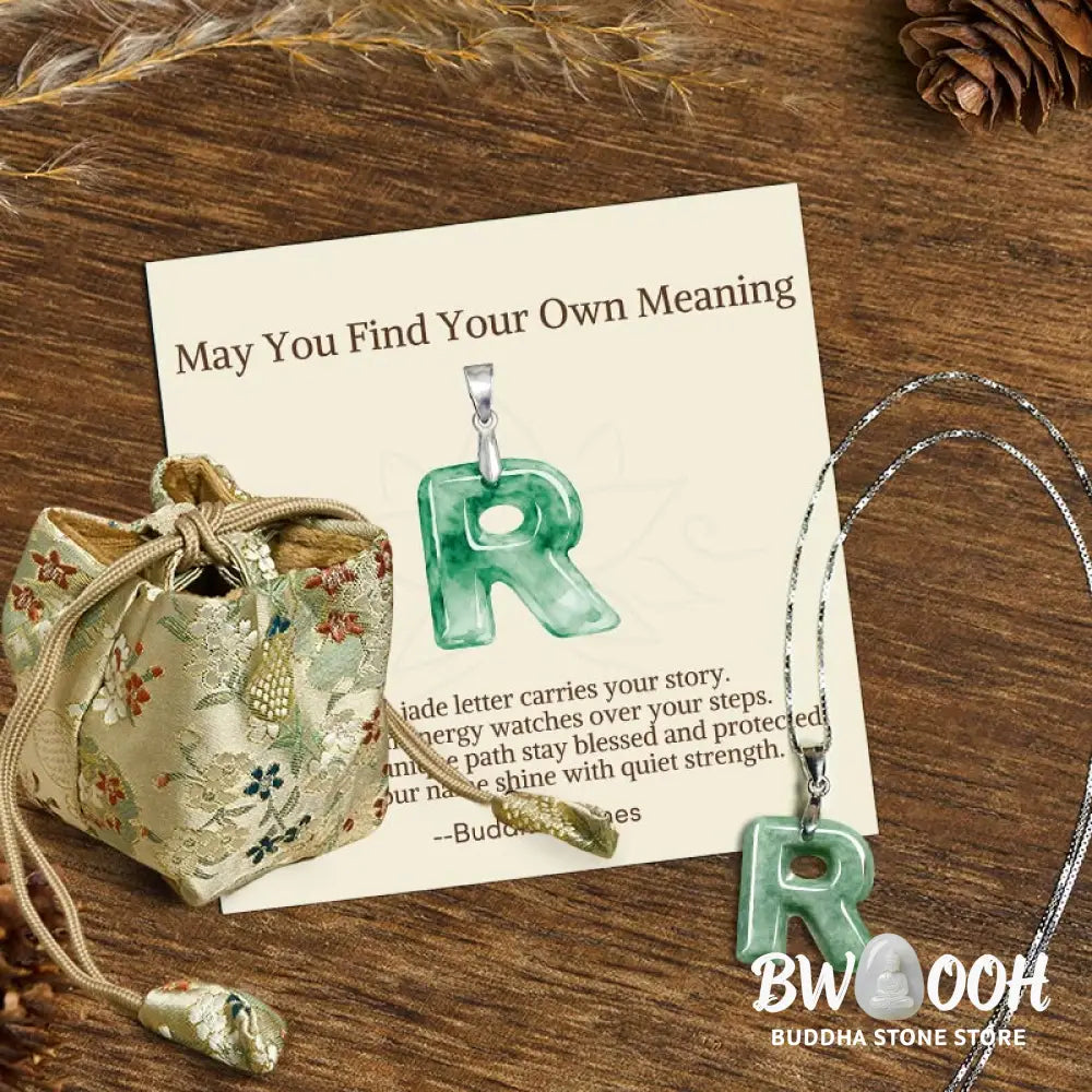 Buddha Stones ’May You Find Your Own Meaning’ Natural A-Z Letter Jade Titanium Steel Chain Necklace Includes Gift