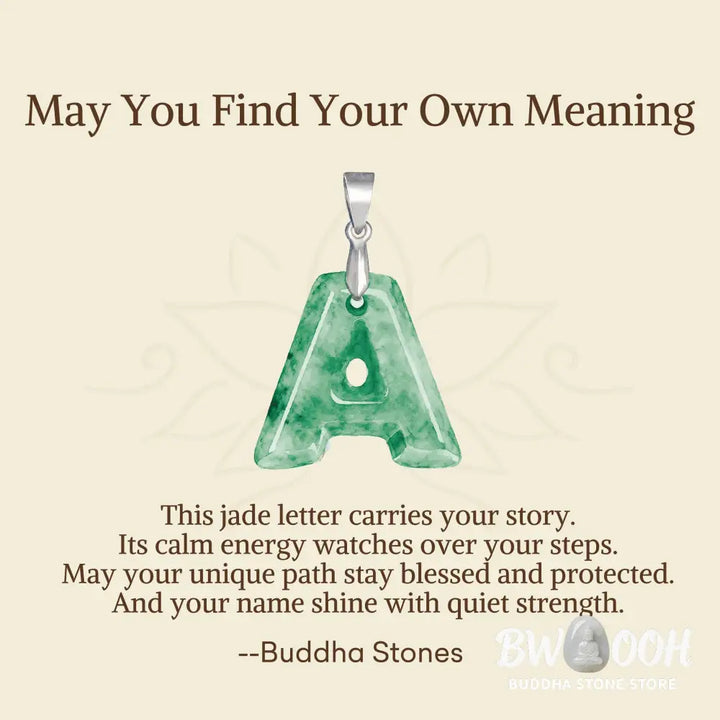 Buddha Stones ’May You Find Your Own Meaning’ Natural A-Z Letter Jade Titanium Steel Chain Necklace Includes Gift