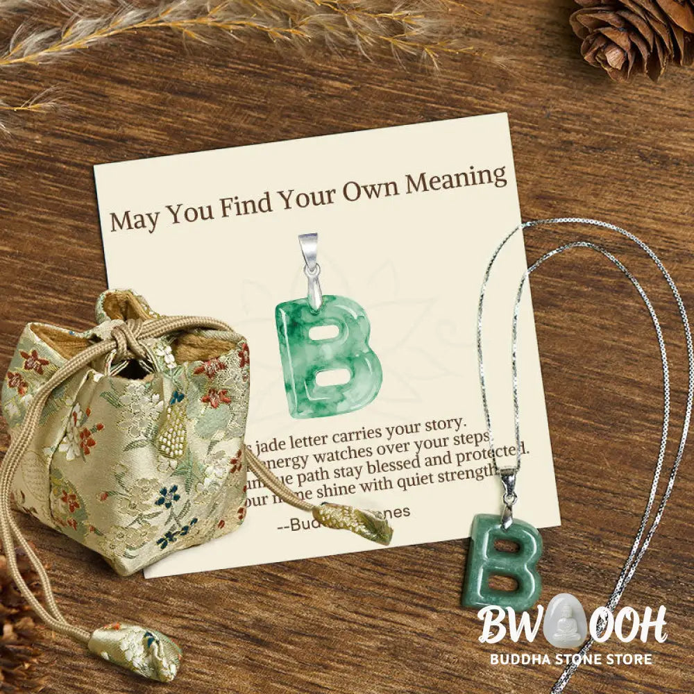Buddha Stones ’May You Find Your Own Meaning’ Natural A-Z Letter Jade Titanium Steel Chain Necklace Includes Gift