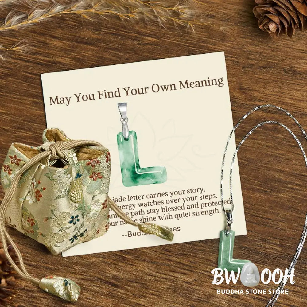 Buddha Stones ’May You Find Your Own Meaning’ Natural A-Z Letter Jade Titanium Steel Chain Necklace Includes Gift