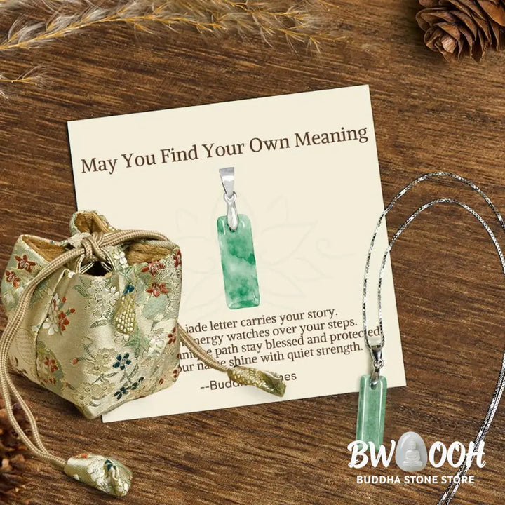 Buddha Stones ’May You Find Your Own Meaning’ Natural A-Z Letter Jade Titanium Steel Chain Necklace Includes Gift
