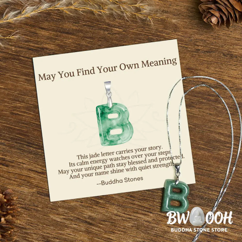 Buddha Stones ’May You Find Your Own Meaning’ Natural A-Z Letter Jade Titanium Steel Chain Necklace Includes Gift