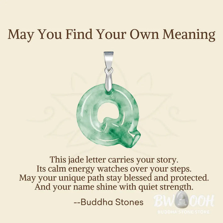 Buddha Stones ’May You Find Your Own Meaning’ Natural A-Z Letter Jade Titanium Steel Chain Necklace Includes Gift