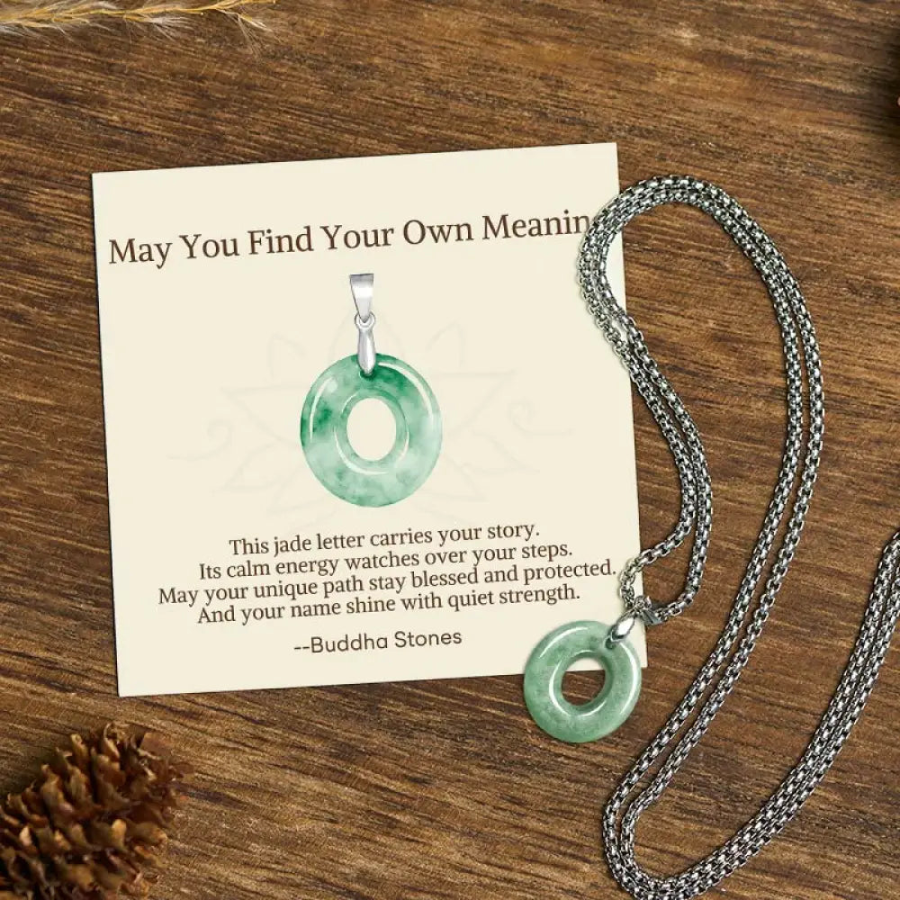 Buddha Stones ’May You Find Your Own Meaning’ Natural A-Z Letter Jade Titanium Steel Chain Necklace Includes Gift