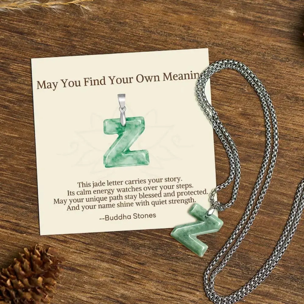 Buddha Stones ’May You Find Your Own Meaning’ Natural A-Z Letter Jade Titanium Steel Chain Necklace Includes Gift