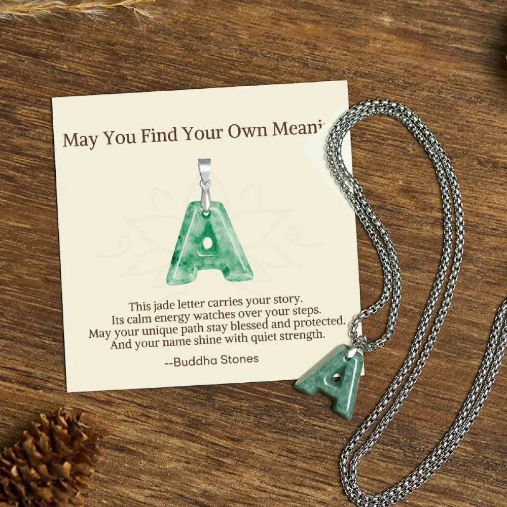 Buddha Stones ’May You Find Your Own Meaning’ Natural A-Z Letter Jade Titanium Steel Chain Necklace Includes Gift