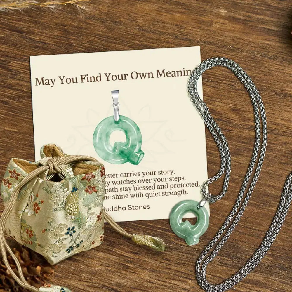 Buddha Stones ’May You Find Your Own Meaning’ Natural A-Z Letter Jade Titanium Steel Chain Necklace Includes Gift