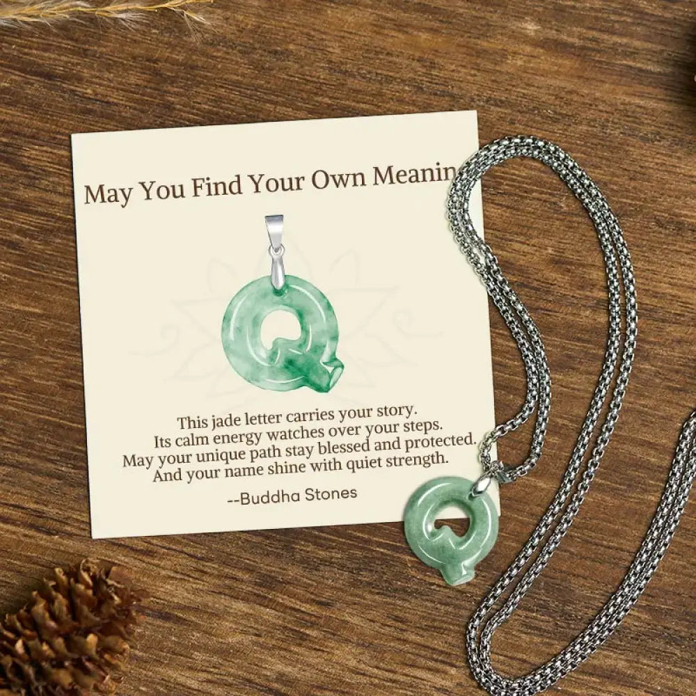 Buddha Stones ’May You Find Your Own Meaning’ Natural A-Z Letter Jade Titanium Steel Chain Necklace Includes Gift