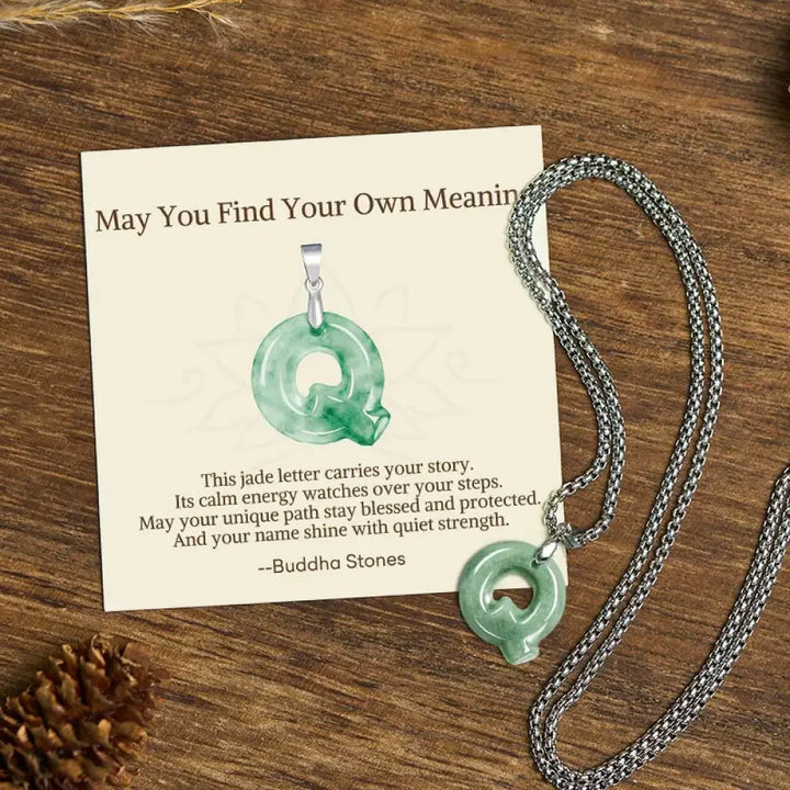 Buddha Stones ’May You Find Your Own Meaning’ Natural A-Z Letter Jade Titanium Steel Chain Necklace Includes Gift