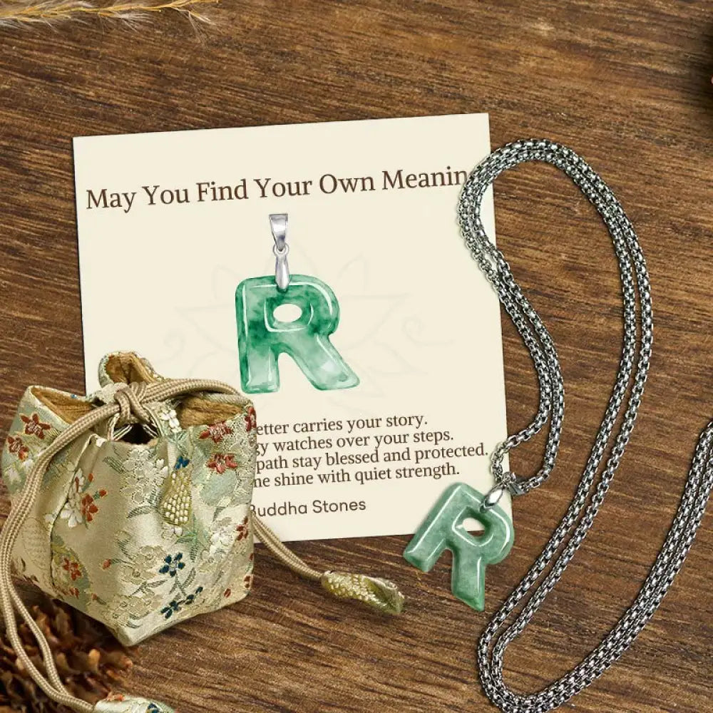 Buddha Stones ’May You Find Your Own Meaning’ Natural A-Z Letter Jade Titanium Steel Chain Necklace Includes Gift