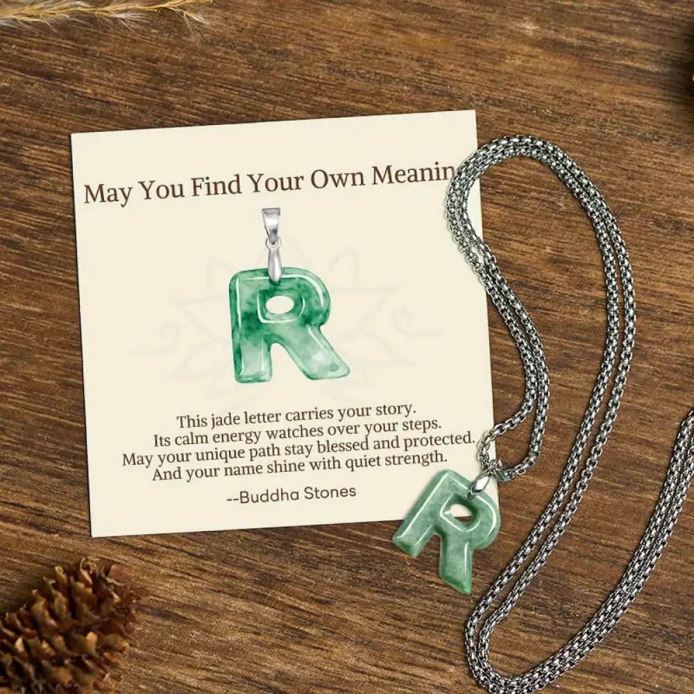 Buddha Stones ’May You Find Your Own Meaning’ Natural A-Z Letter Jade Titanium Steel Chain Necklace Includes Gift