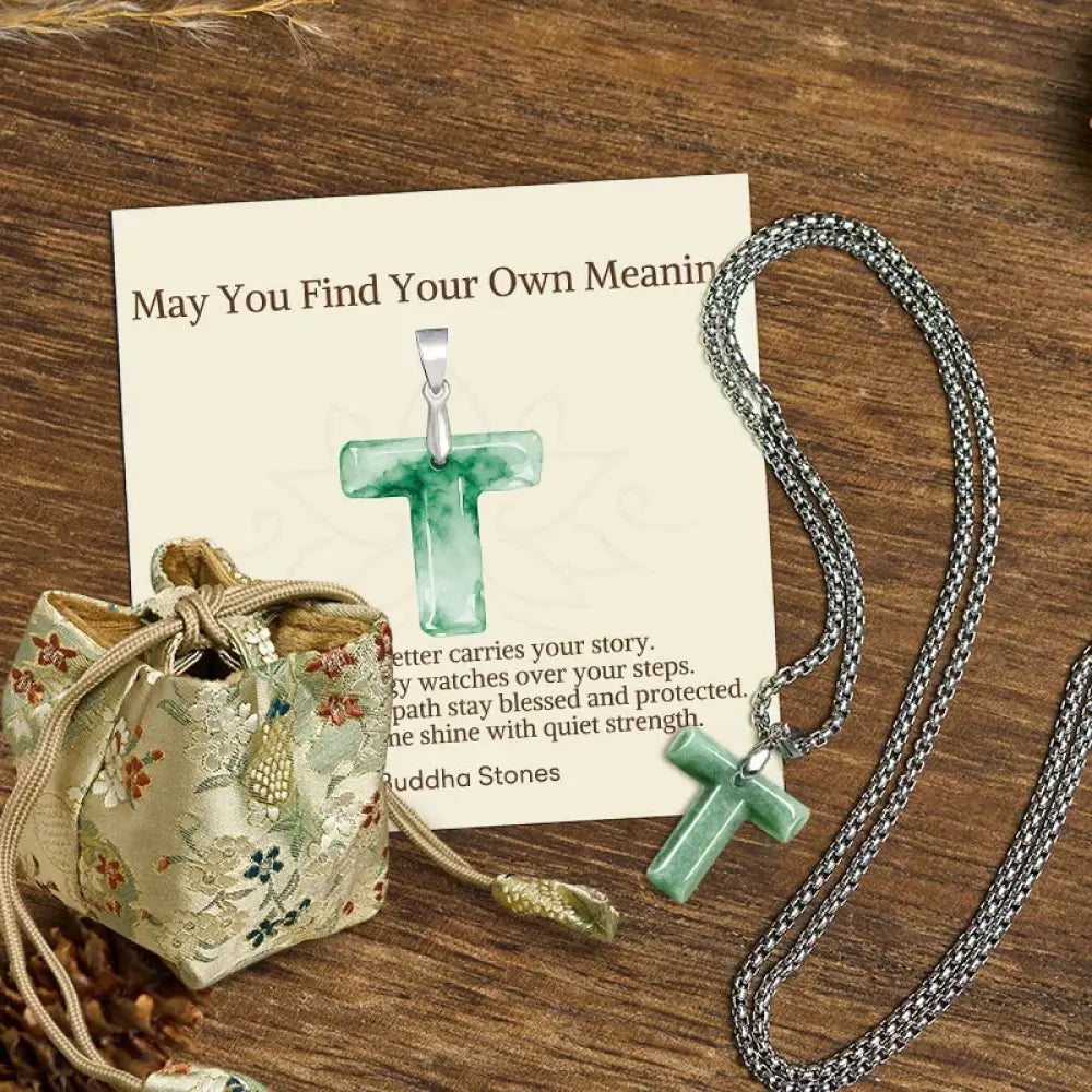 Buddha Stones ’May You Find Your Own Meaning’ Natural A-Z Letter Jade Titanium Steel Chain Necklace Includes Gift