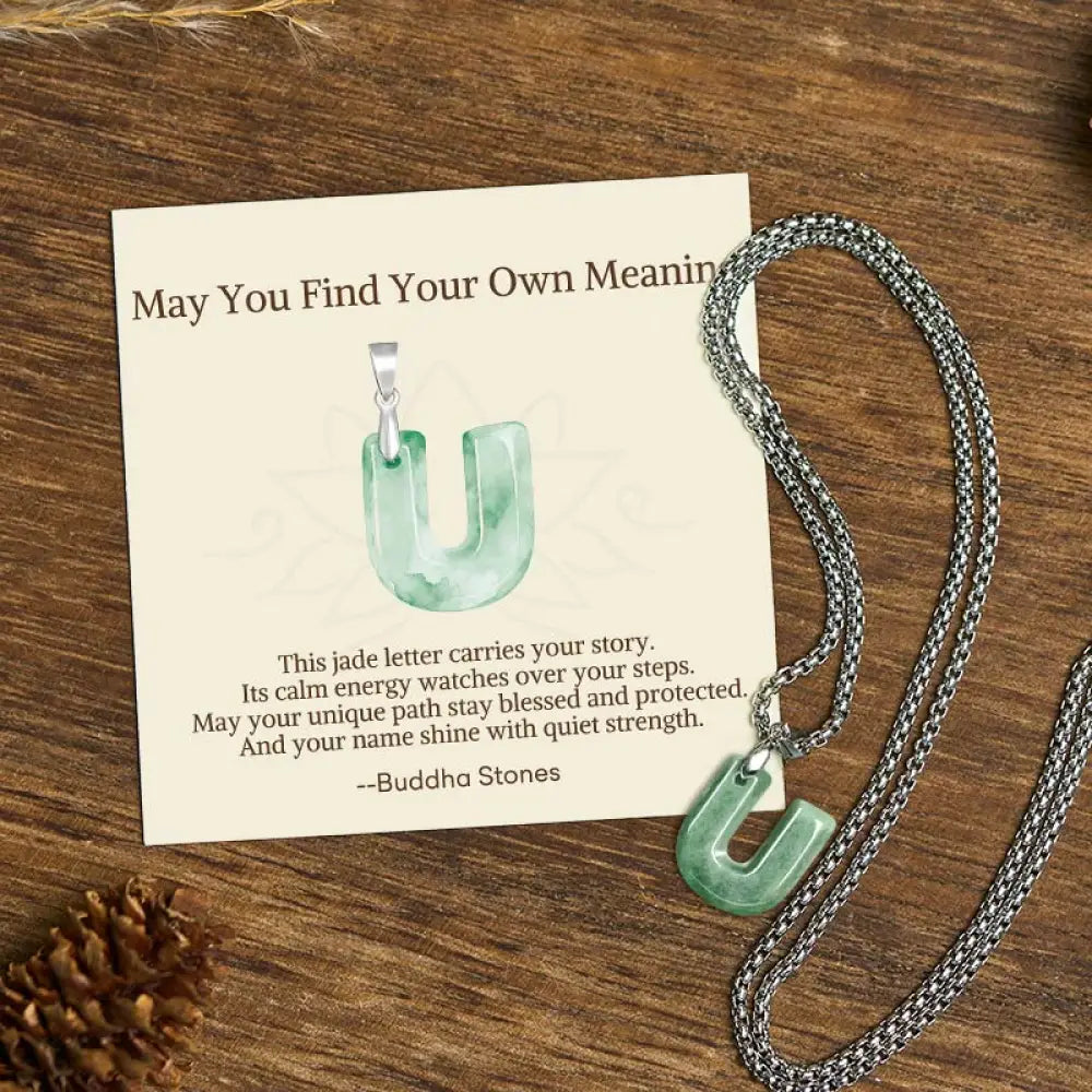 Buddha Stones ’May You Find Your Own Meaning’ Natural A-Z Letter Jade Titanium Steel Chain Necklace Includes Gift