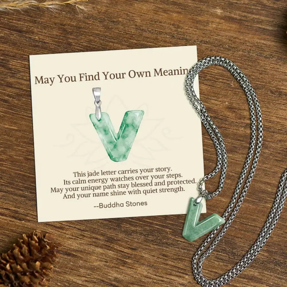 Buddha Stones ’May You Find Your Own Meaning’ Natural A-Z Letter Jade Titanium Steel Chain Necklace Includes Gift
