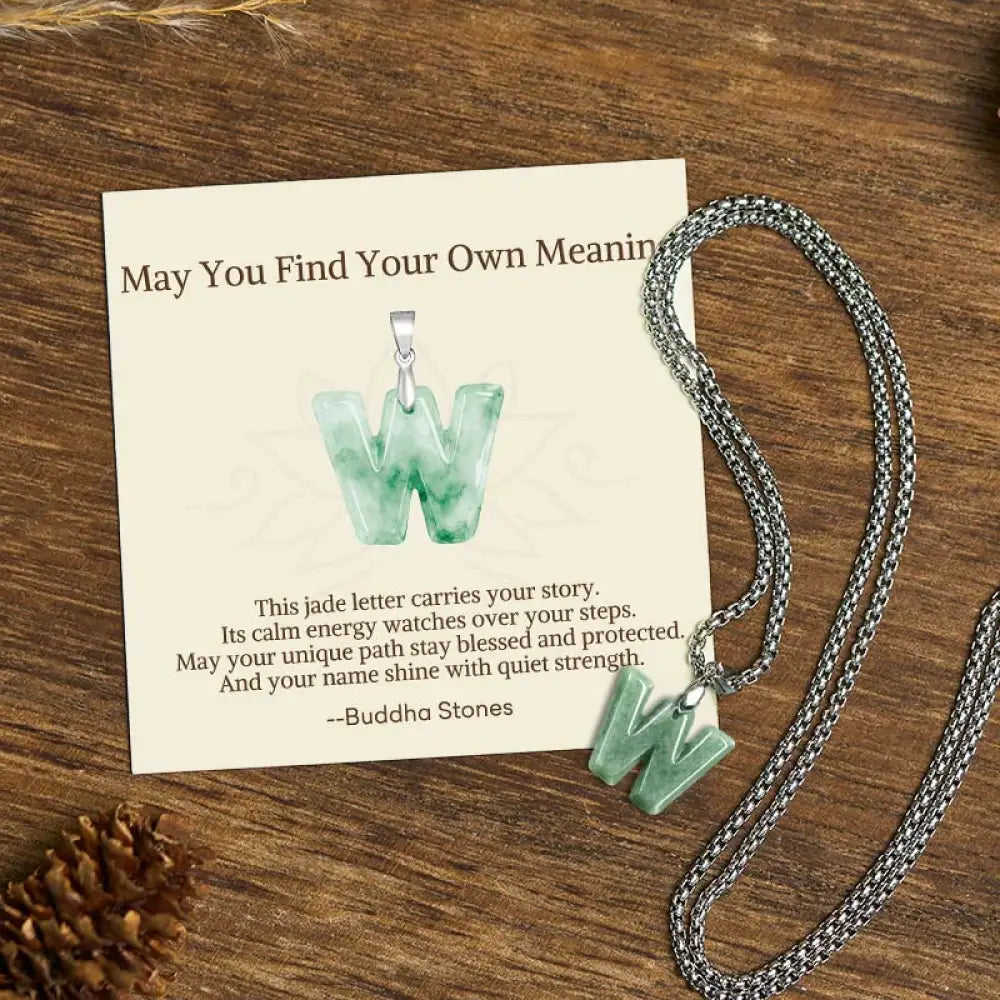Buddha Stones ’May You Find Your Own Meaning’ Natural A-Z Letter Jade Titanium Steel Chain Necklace Includes Gift