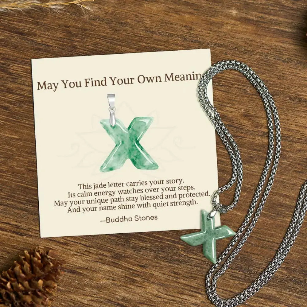 Buddha Stones ’May You Find Your Own Meaning’ Natural A-Z Letter Jade Titanium Steel Chain Necklace Includes Gift
