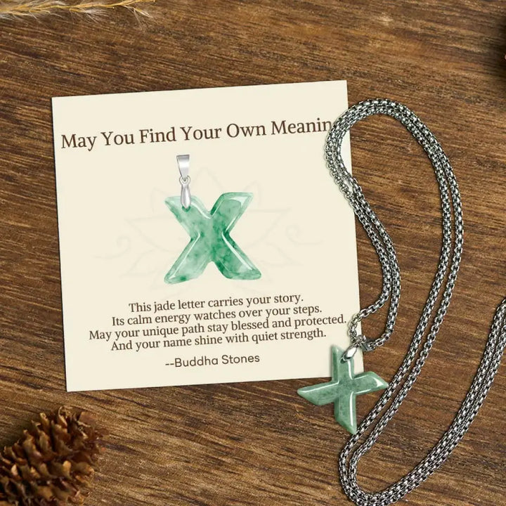 Buddha Stones ’May You Find Your Own Meaning’ Natural A-Z Letter Jade Titanium Steel Chain Necklace Includes Gift