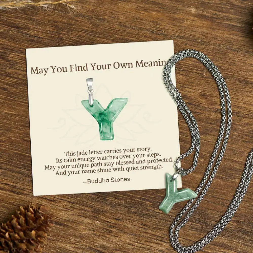 Buddha Stones ’May You Find Your Own Meaning’ Natural A-Z Letter Jade Titanium Steel Chain Necklace Includes Gift