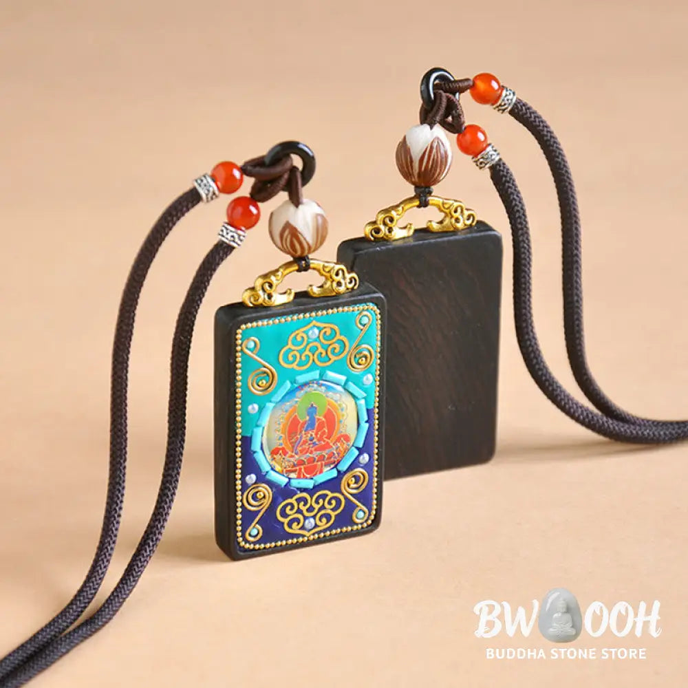 Buddha Stones Medicine Buddha Ebony Wood Peace Necklace Pendant - BWOOOH - Ebony Wood - Necklaces &amp; Pendants