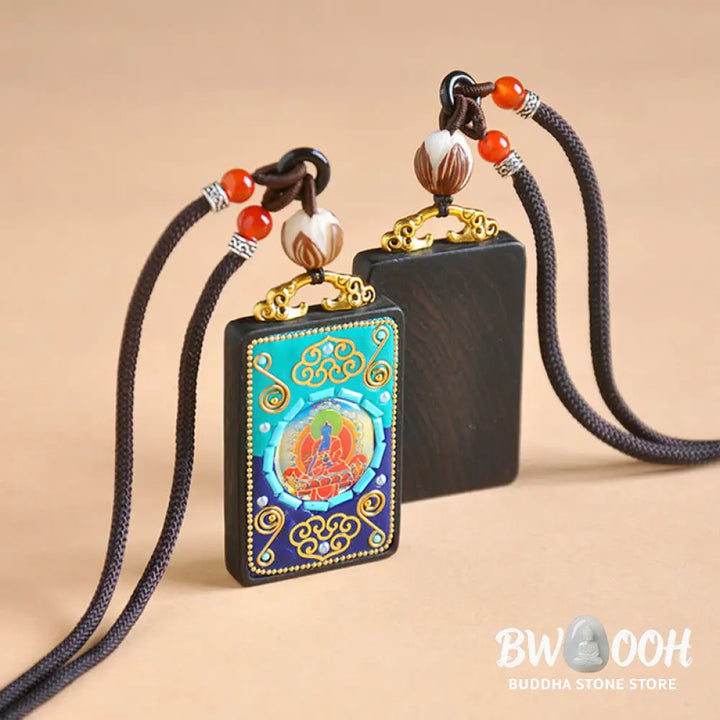 Buddha Stones Medicine Buddha Ebony Wood Peace Necklace Pendant - BWOOOH - Ebony Wood - Necklaces &amp; Pendants