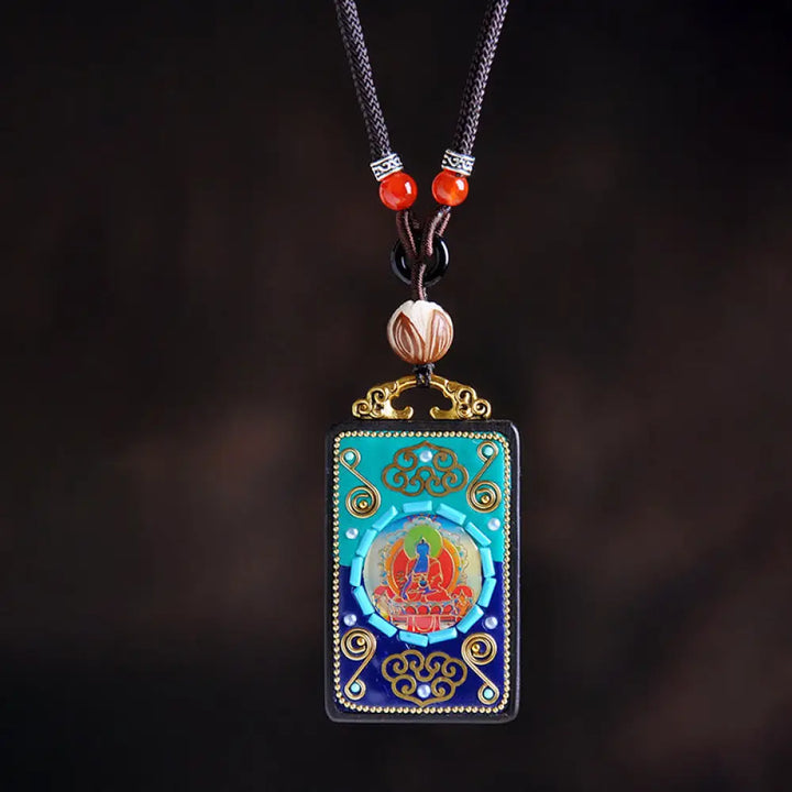 Buddha Stones Medicine Buddha Ebony Wood Peace Necklace Pendant - BWOOOH - Ebony Wood - Necklaces &amp; Pendants