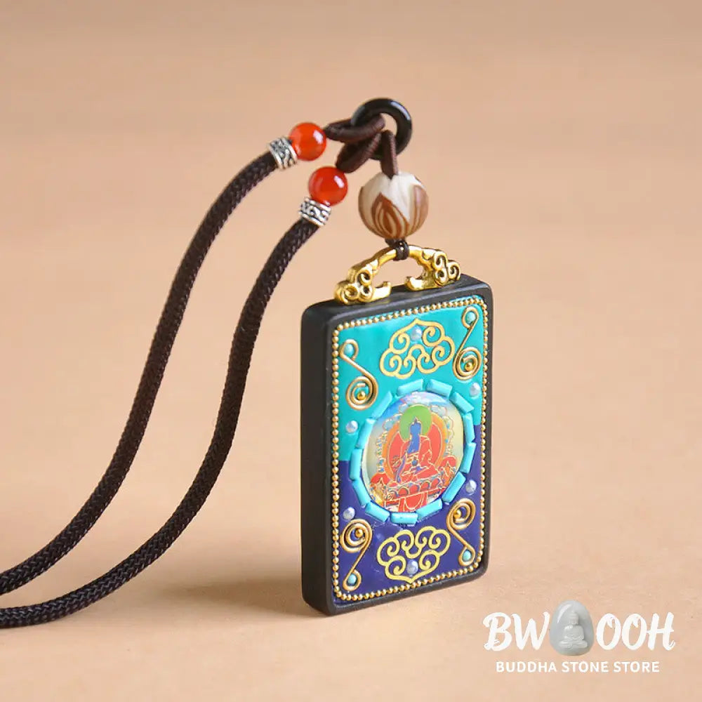 Buddha Stones Medicine Buddha Ebony Wood Peace Necklace Pendant - BWOOOH - Ebony Wood - Necklaces &amp; Pendants