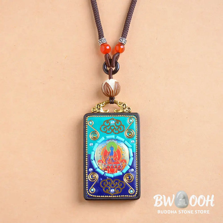 Buddha Stones Medicine Buddha Ebony Wood Peace Necklace Pendant - BWOOOH - Ebony Wood - Necklaces &amp; Pendants
