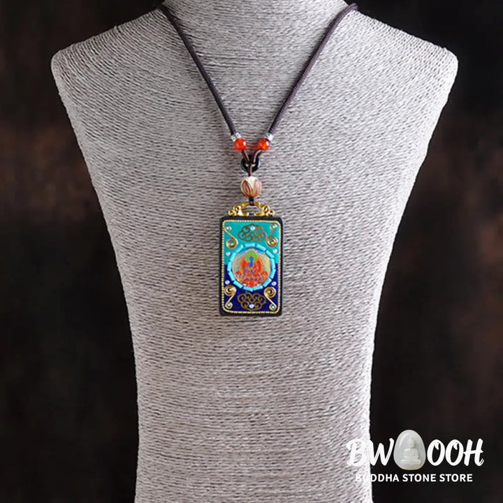Buddha Stones Medicine Buddha Ebony Wood Peace Necklace Pendant - BWOOOH - Ebony Wood - Necklaces &amp; Pendants
