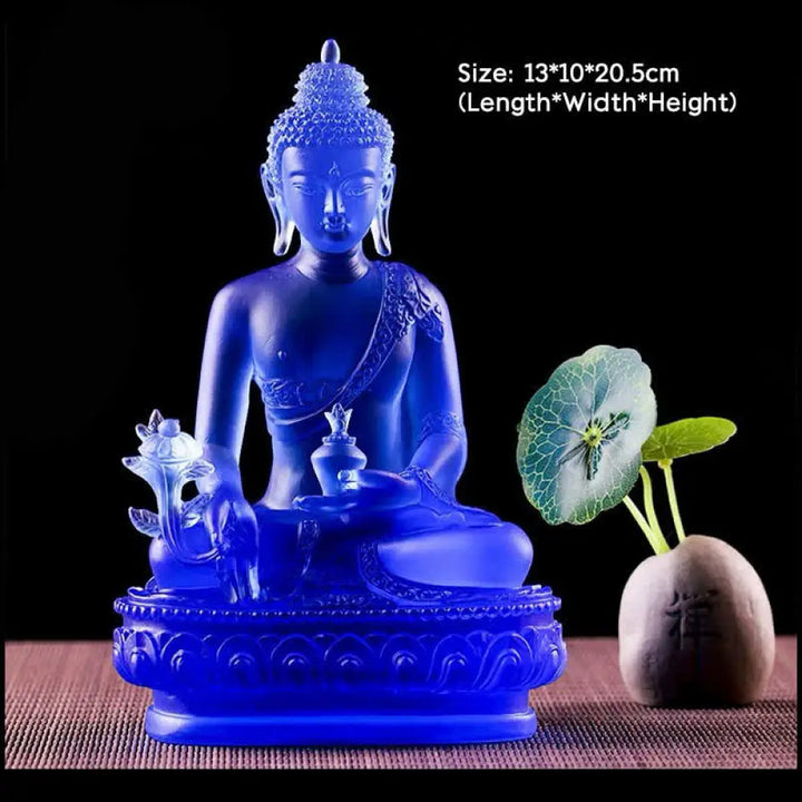 BWOOOH Medicine Buddha Handmade Liuli Crystal Art Piece Compassion Statue Home Office Offering Decoration