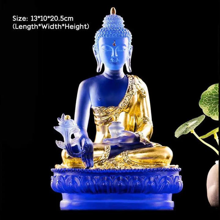 BWOOOH Medicine Buddha Handmade Liuli Crystal Art Piece Compassion Statue Home Office Offering Decoration