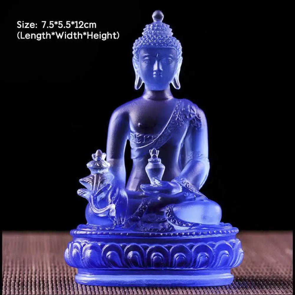 BWOOOH Medicine Buddha Handmade Liuli Crystal Art Piece Compassion Statue Home Office Offering Decoration