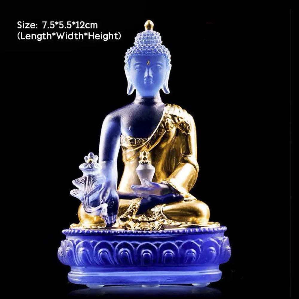 BWOOOH Medicine Buddha Handmade Liuli Crystal Art Piece Compassion Statue Home Office Offering Decoration