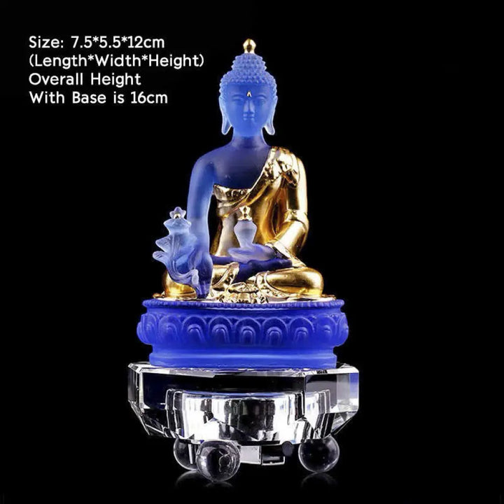 BWOOOH Medicine Buddha Handmade Liuli Crystal Art Piece Compassion Statue Home Office Offering Decoration