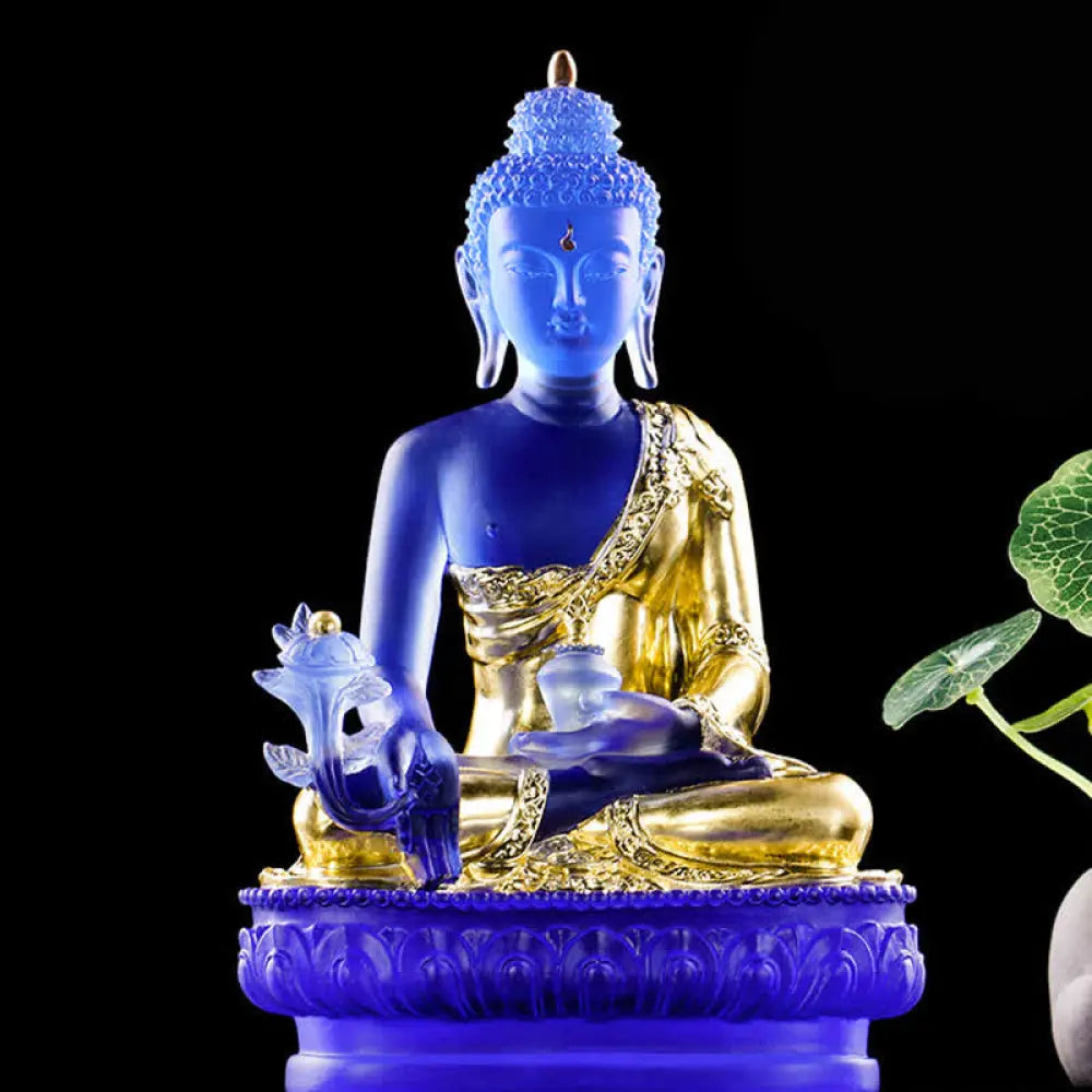 BWOOOH Medicine Buddha Handmade Liuli Crystal Art Piece Compassion Statue Home Office Offering Decoration