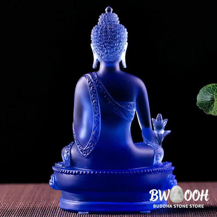 BWOOOH Medicine Buddha Handmade Liuli Crystal Art Piece Compassion Statue Home Office Offering Decoration
