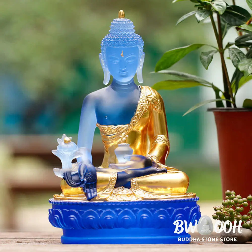 BWOOOH Medicine Buddha Handmade Liuli Crystal Art Piece Compassion Statue Home Office Offering Decoration