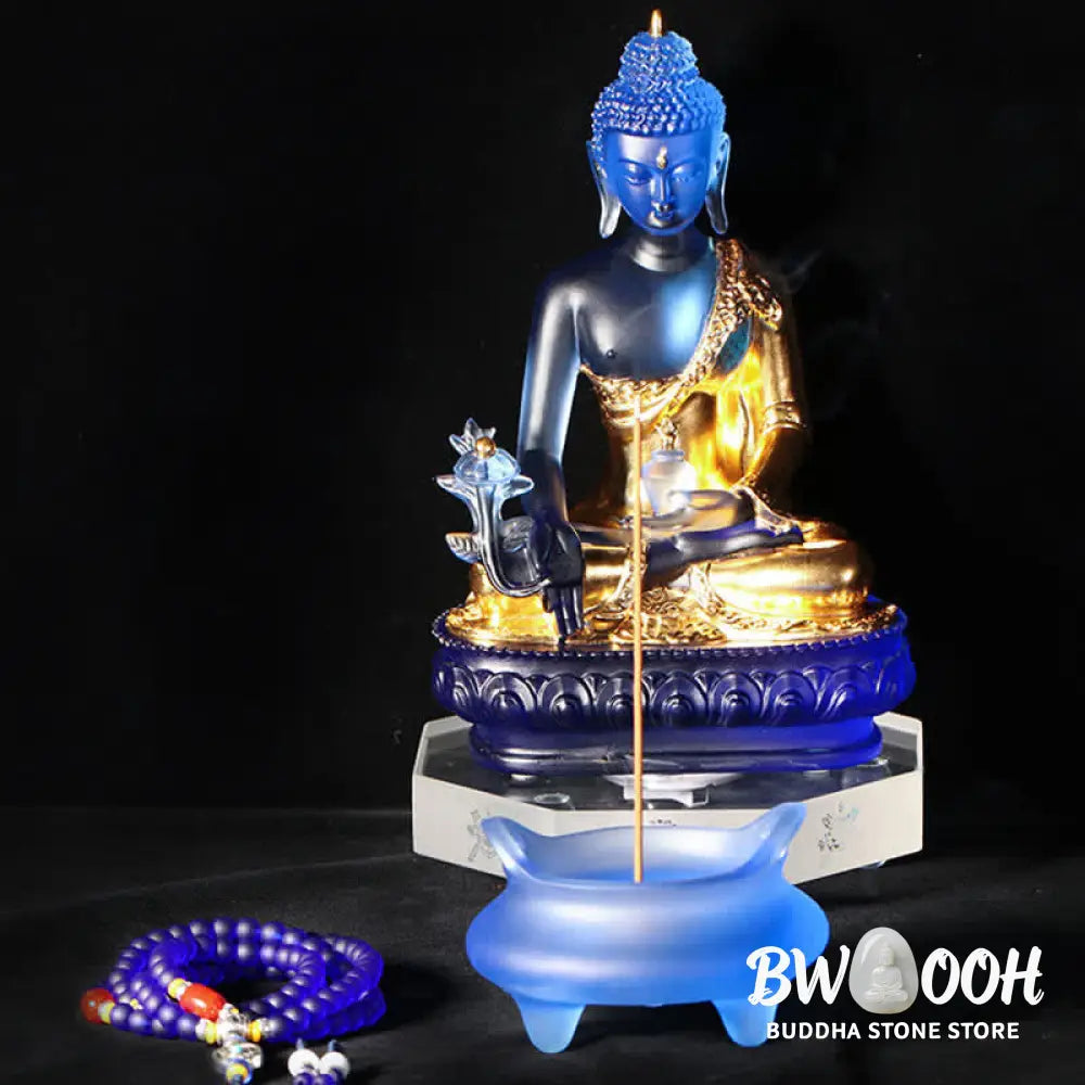BWOOOH Medicine Buddha Handmade Liuli Crystal Art Piece Compassion Statue Home Office Offering Decoration