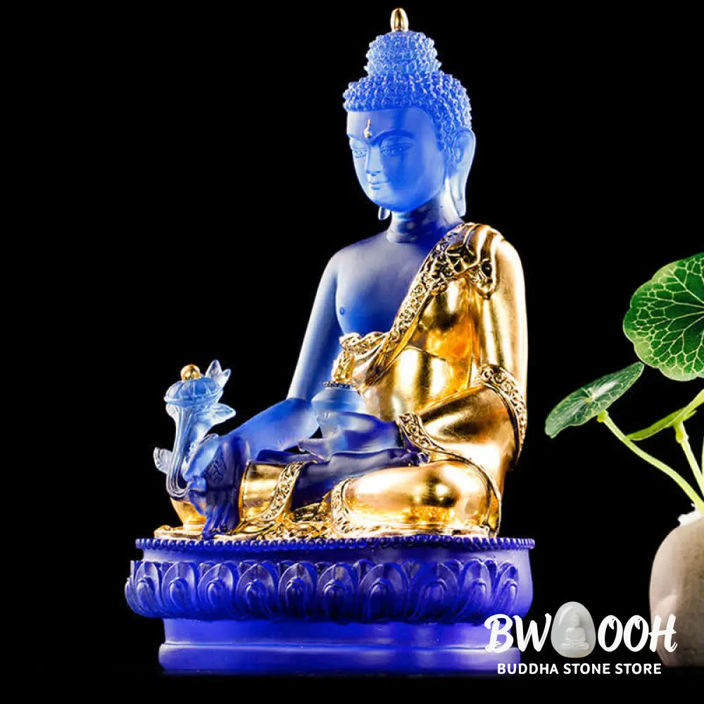 BWOOOH Medicine Buddha Handmade Liuli Crystal Art Piece Compassion Statue Home Office Offering Decoration