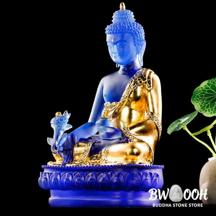 BWOOOH Medicine Buddha Handmade Liuli Crystal Art Piece Compassion Statue Home Office Offering Decoration