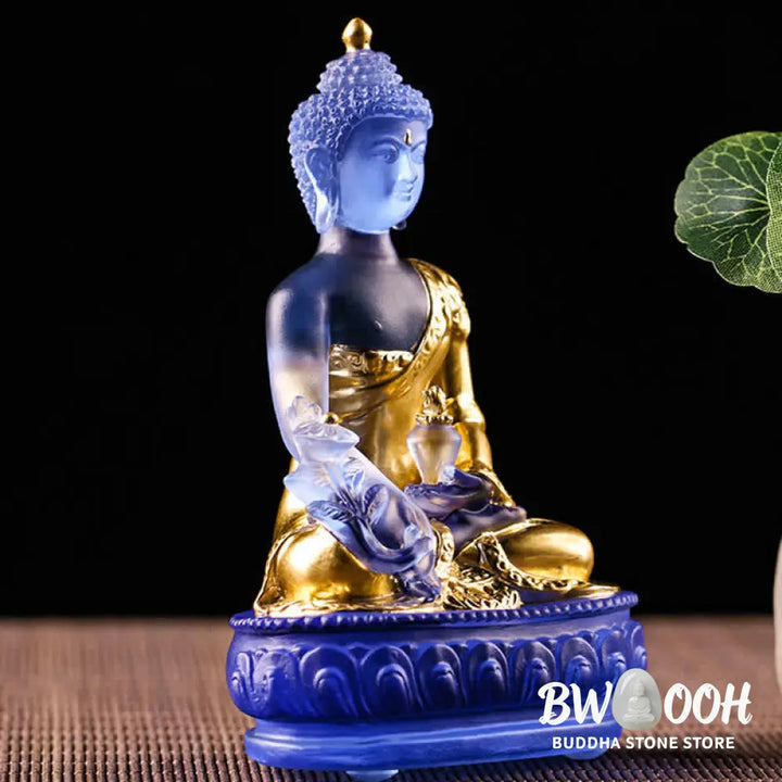 BWOOOH Medicine Buddha Handmade Liuli Crystal Art Piece Compassion Statue Home Office Offering Decoration