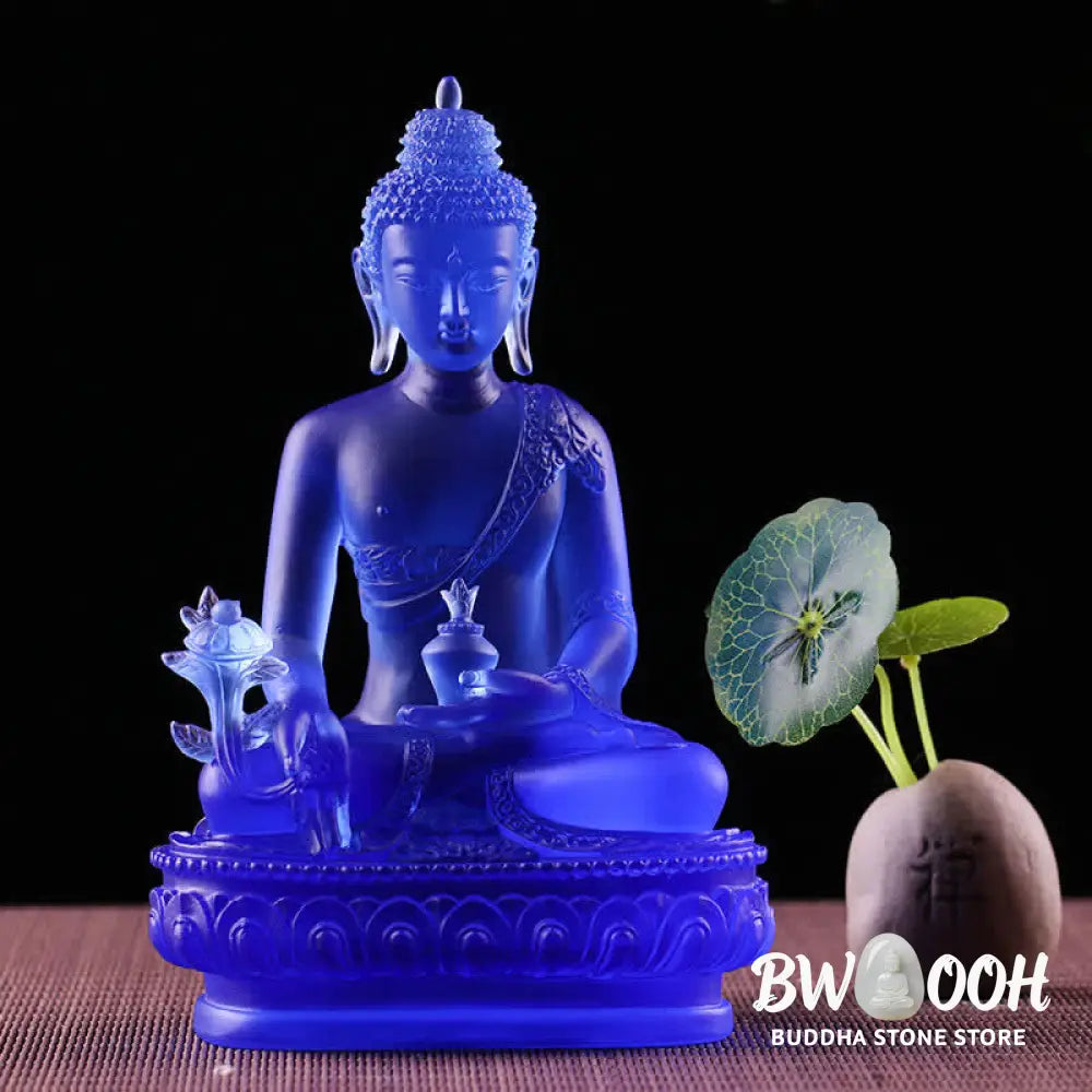 BWOOOH Medicine Buddha Handmade Liuli Crystal Art Piece Compassion Statue Home Office Offering Decoration