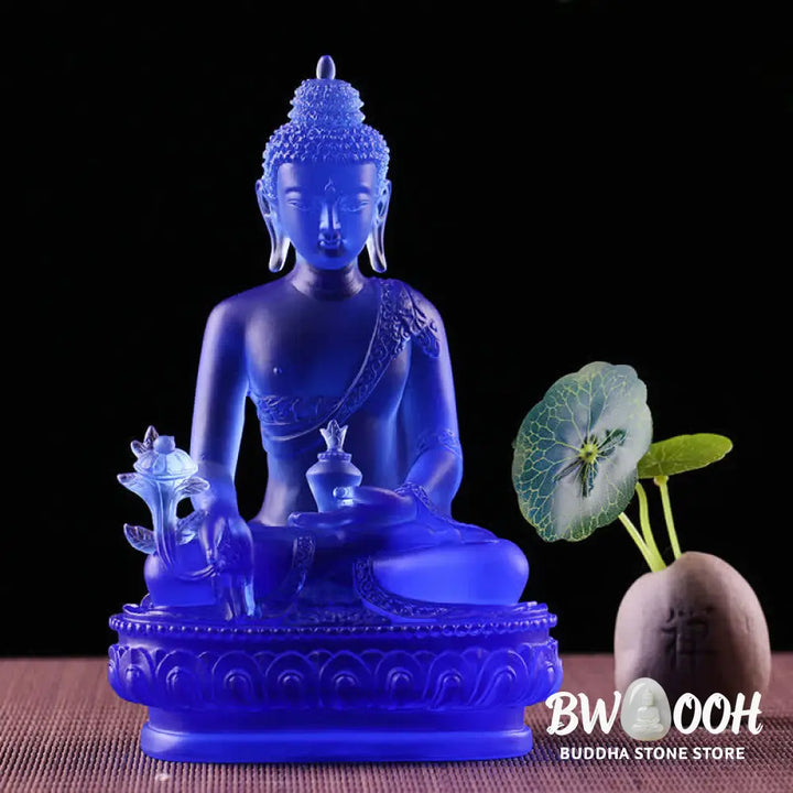 BWOOOH Medicine Buddha Handmade Liuli Crystal Art Piece Compassion Statue Home Office Offering Decoration