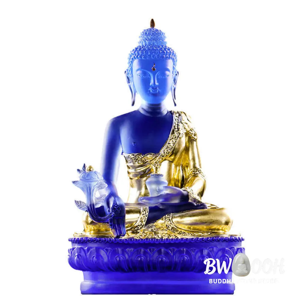 BWOOOH Medicine Buddha Handmade Liuli Crystal Art Piece Compassion Statue Home Office Offering Decoration
