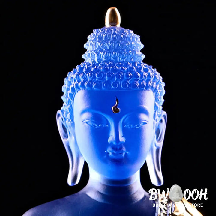 BWOOOH Medicine Buddha Handmade Liuli Crystal Art Piece Compassion Statue Home Office Offering Decoration